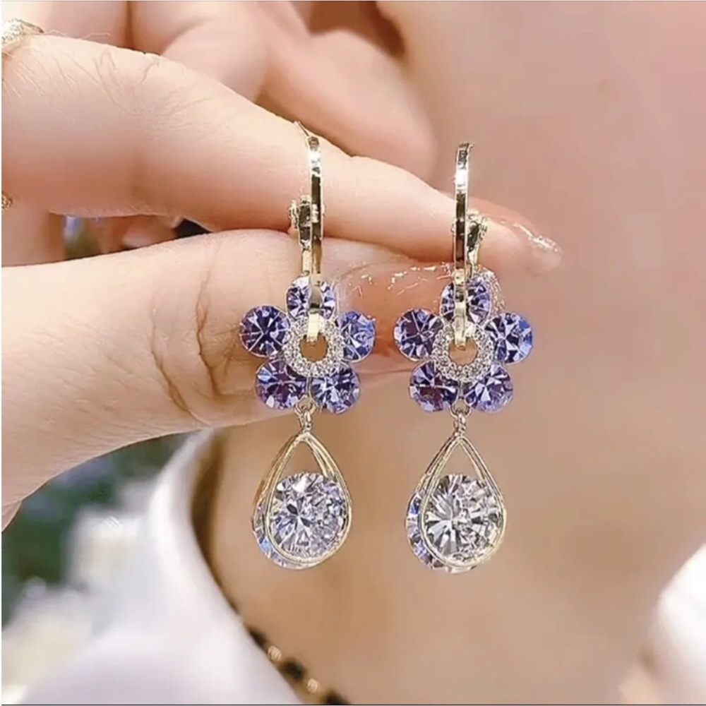 Gold Filled Purple Floral CZ Earrings